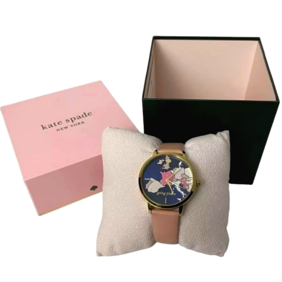 Kate Spade Going Places Europe Map  Metro Watch Pink Leather Band - Picture 7 of 8